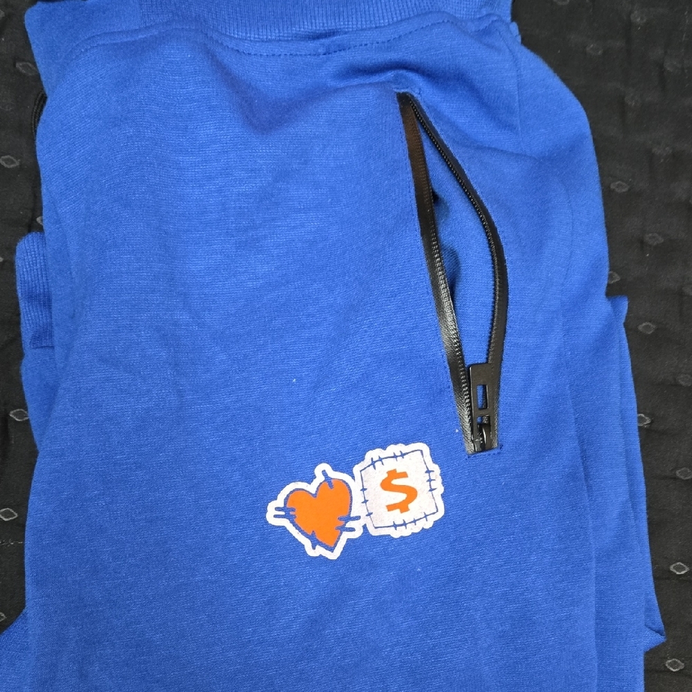 Blue Pants with Heart and Dollar Sign Design